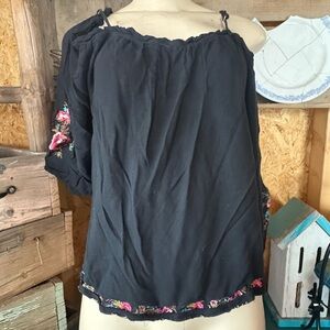 Embroidered Black Floral Women's Blouse